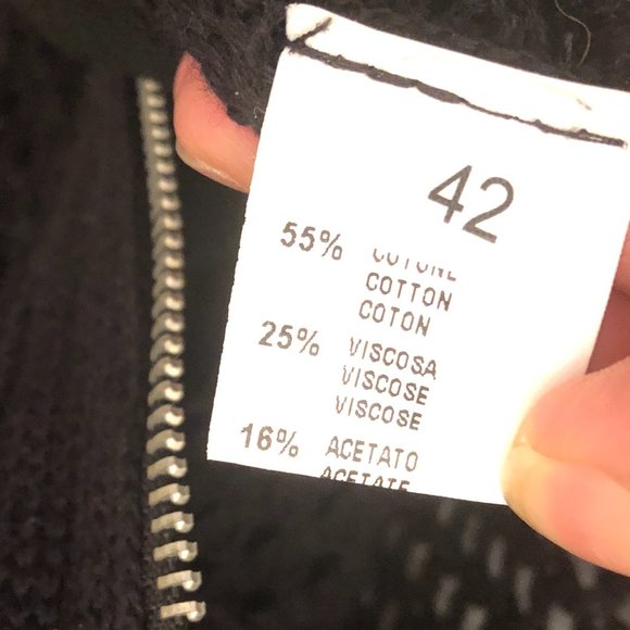 Circus Hotel fuzzy zip up women hooded black knit cardigan, M - Picture 12 of 13